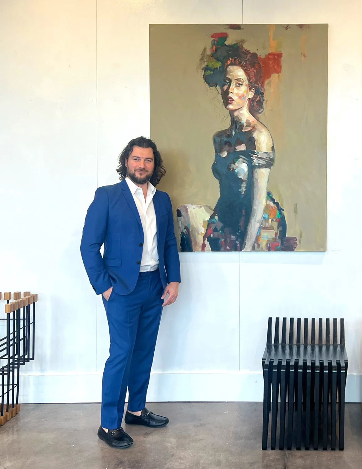 Alex Righetto and Mona Lisa in Miami at the Solo Exhibition